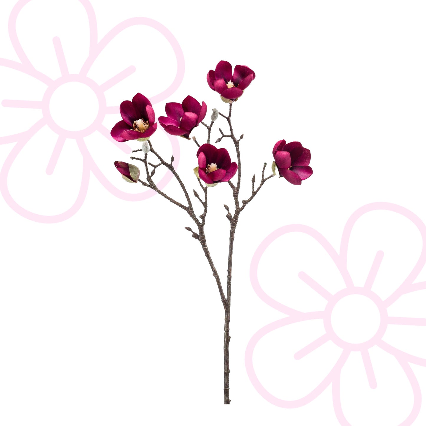 Kunstbloemen - Magnolia bloem Paars x8 -65cm - Forest Plants