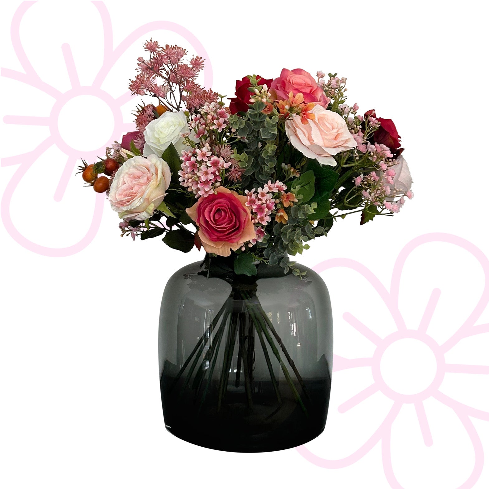 Kunstbloemen - Boeket M - Flame Roses - 45 cm - Forest Plants