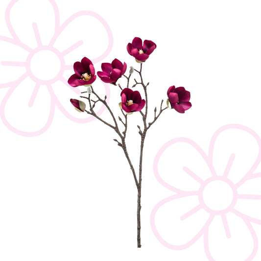 Kunstbloemen - Magnolia bloem Paars x8 -65cm - Forest Plants