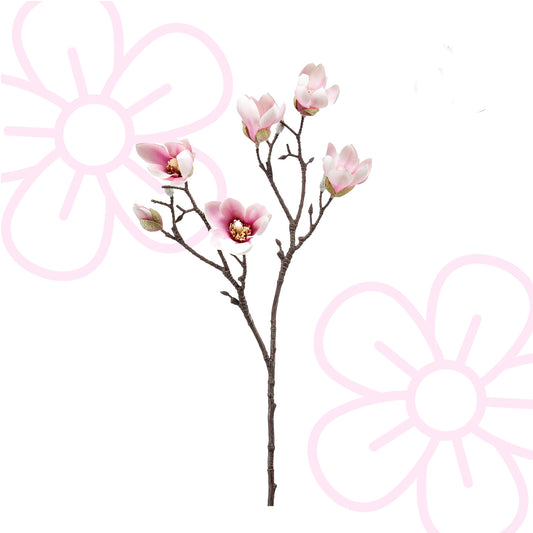 Kunstbloemen - Magnolia bloem Roze x8 -65cm - Forest Plants