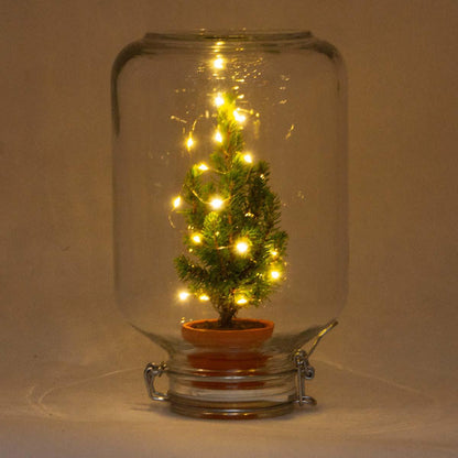 Mini Kerstboom in glazen stolp met LED-lichtjes - ↕ 28 cm